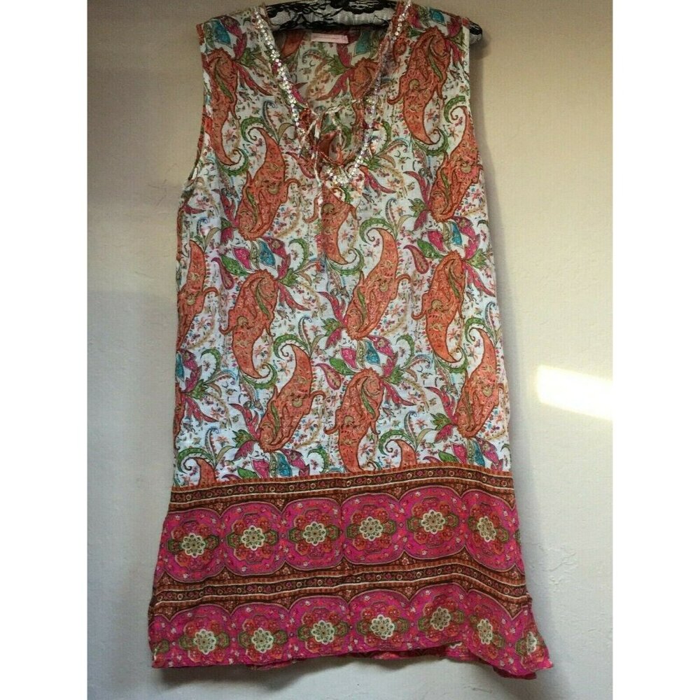 Vintage Precchio Colors Concept Size 48 Paisley Sleeveless Boho Dress Sequins